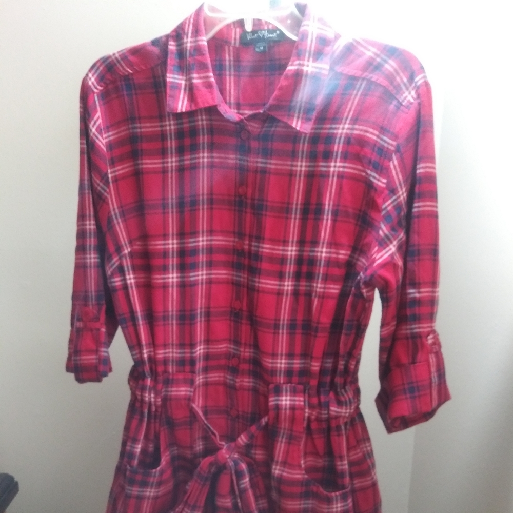 Plaid tie waist dress